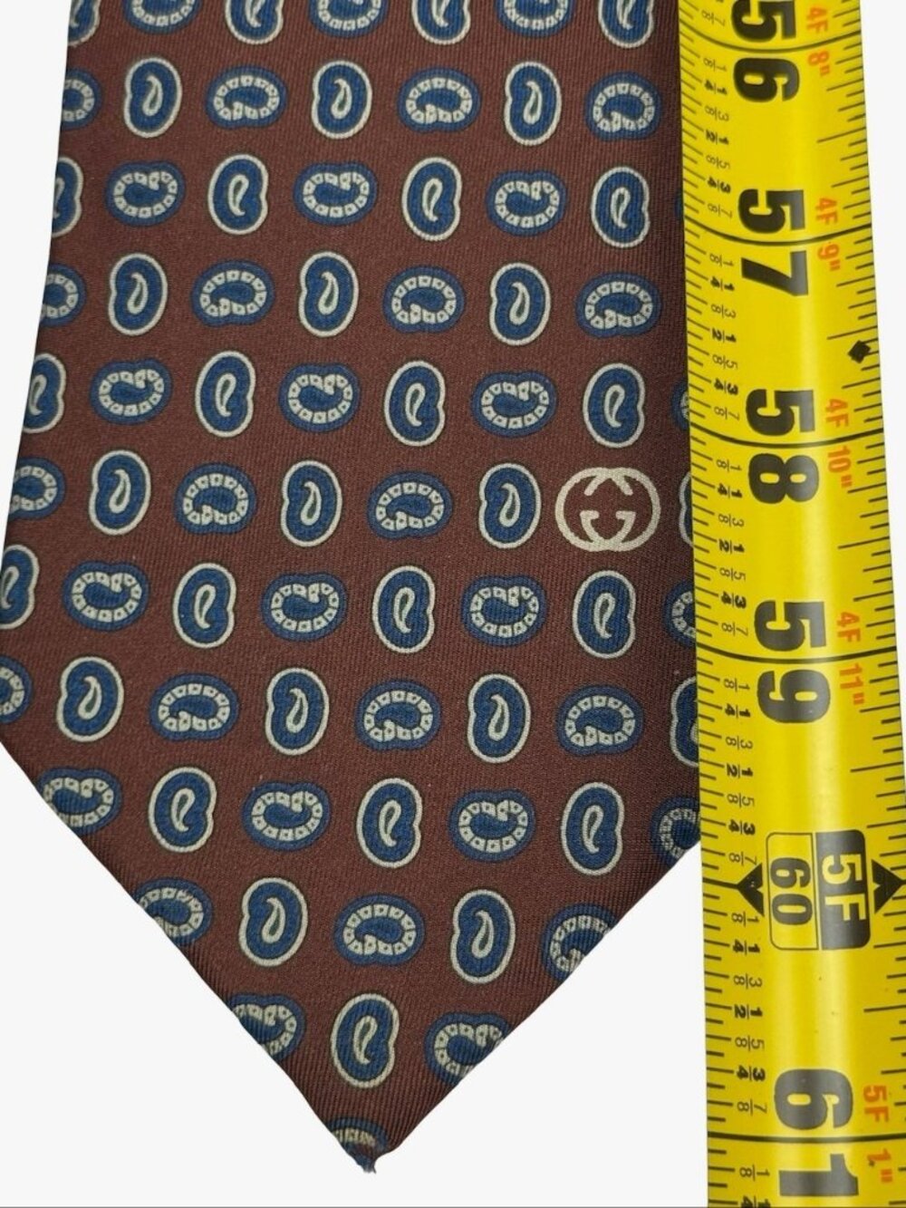 VTG Gucci Men's 100% Silk Neck Tie Red Geometric Pattern • Italy - Picture 8 of 8